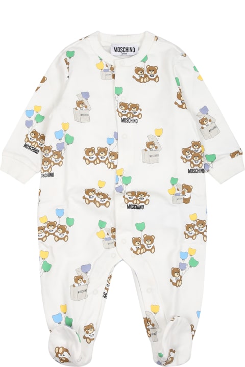 Moschino Kids Moschino White Babygrow For Bbay Kids With Teddy Bear And Logo