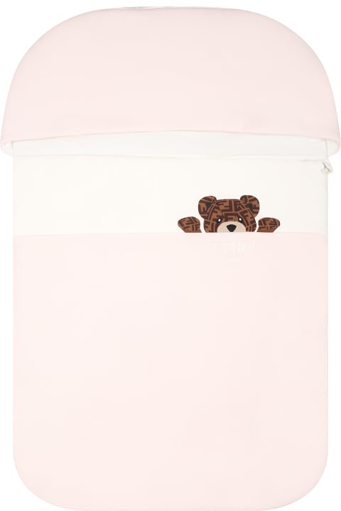 キッズ新着アイテム Fendi Pink Sleeping Bag For Baby Girl With Bear And Fendi Logo