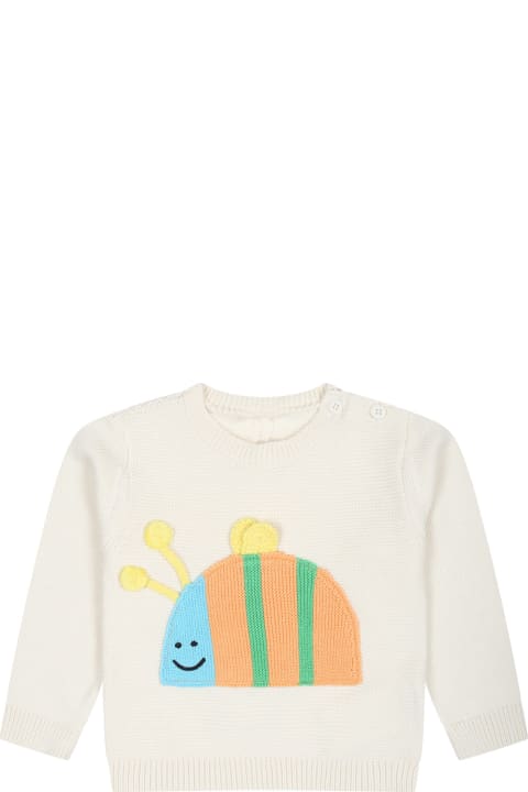 Topwear for Baby Boys Stella McCartney Kids Ivory Sweater For Babies With Ladybug