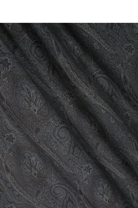 Scarves for Men Etro Black Paisley Print Scarf