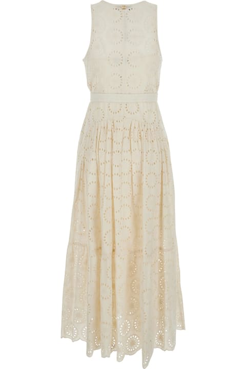 TwinSet for Kids TwinSet White Long Dress With V-neck And Waist Belt With Metallic Logo Plaque In Cotton Woman