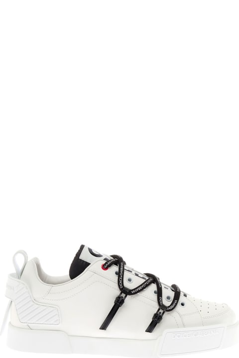 Dolce & Gabbana Man's Portofino White Leather And Patent Sneakers