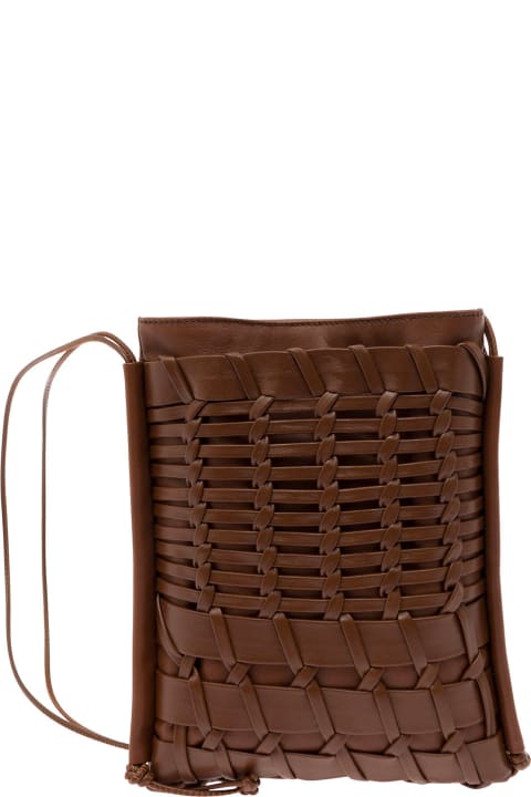 ウィメンズ Hereuのバックパック Hereu 'trena' Brown Flat Square Crossbody Bag In Handwoven Leather Woman