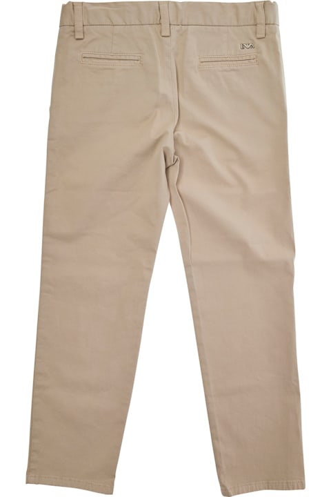 Homeware Emporio Armani Beige Pants With Metallic Logo On The Back In Cotton Boy