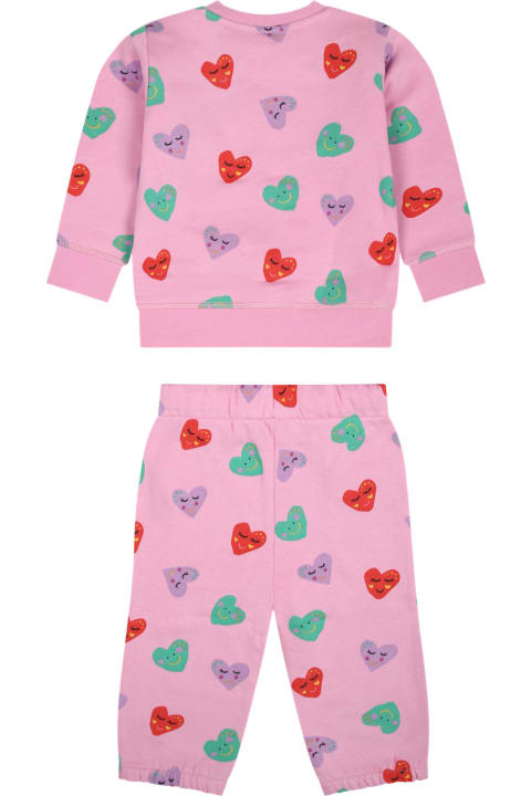 Bottoms for Baby Girls Stella McCartney Kids Pink Set For Baby Girl With All-over Multicolor Hearts