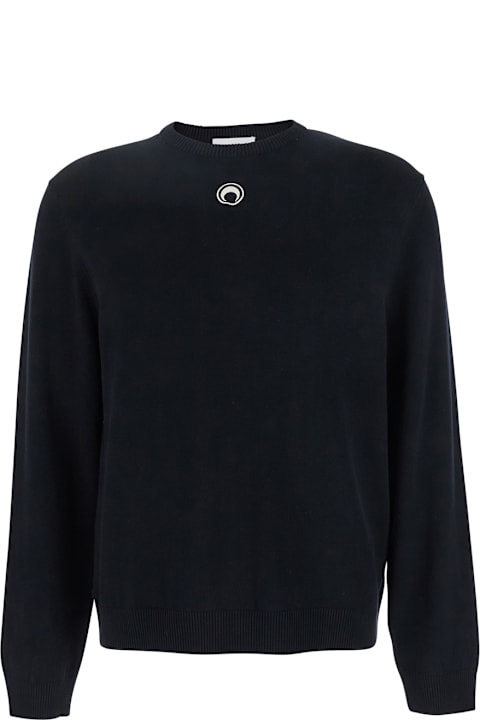 Marine Serre لـ Kids Marine Serre Black Crewneck Sweater With Logo Embroidery On The Front In Viscose Stretch Man