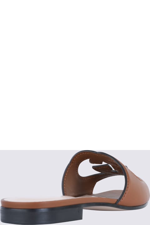 Gucci Brown Leather Gg Cross Cut Out Sandals