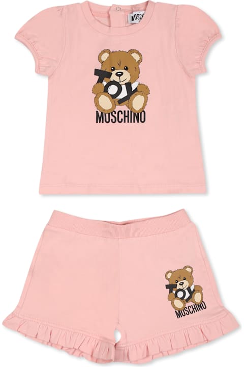 Homeware Moschino Pink Suit For Baby Girl With Teddy Bear