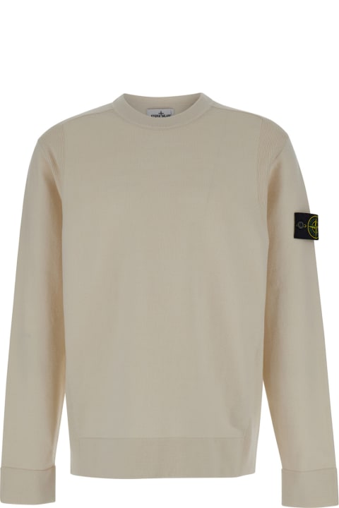 Stone Island Sweaters for Women Stone Island White Sweater With Logo Patch In Wool Man