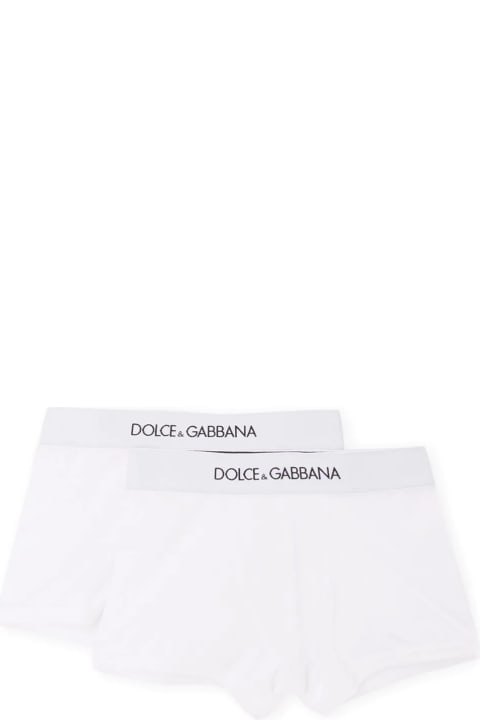 Dolce & Gabbana for Kids Dolce & Gabbana White Jersey Bi-pack Boxer With Logo Elastic Band