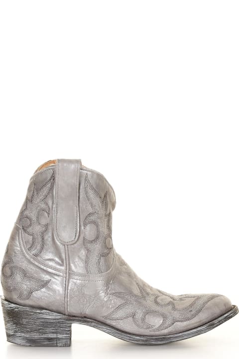 Texan Ankle Boot With Worn Effect Silver
