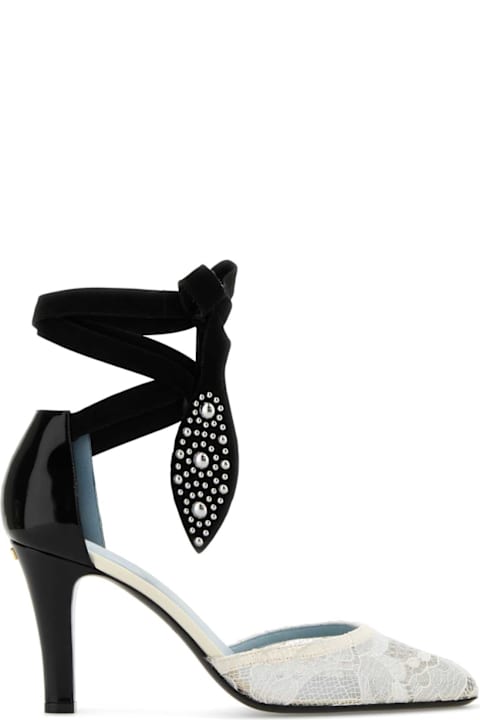 High-Heeled Shoes for Women Valentino Garavani Two-tone Lace And Leather Foliefoliage Pumps