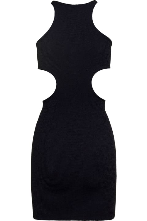 'ele' Mini Black Sleeveless Dress With Cut-out In Stretch Polyamide Woman