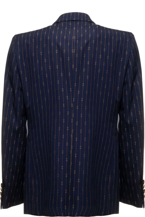 Fashion for Men Gucci Gucci Man's Blue Printed Wool Double-breasted Blazer