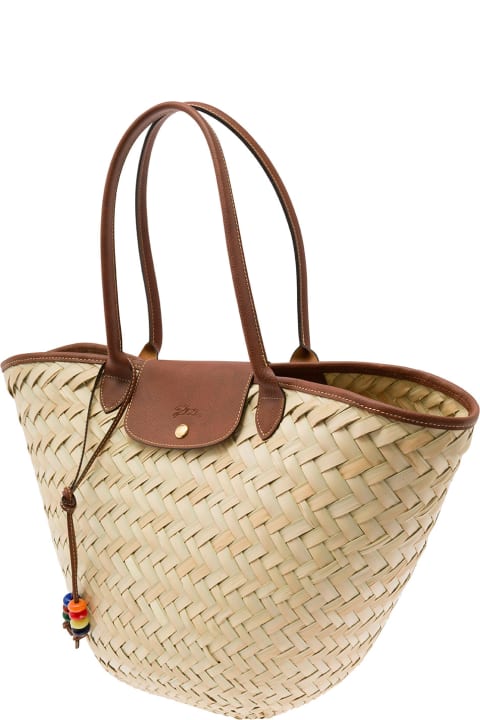 Longchamp for Women Longchamp 'xl Le Panier' Beige Tote Bag With Beads Strap In Straw Woman