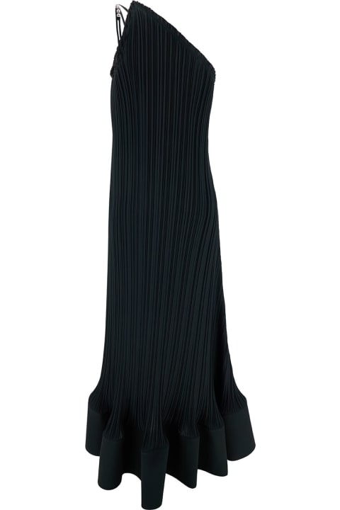 Lanvin Dresses for Women Lanvin Maxi Black One-shoulder Pleated Dress With Beads In Crêpe De Chine Woman