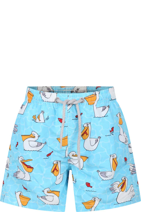 Swimwear for Boys MC2 Saint Barth Light Blue Swim Shorts For Boy With Pelican Print