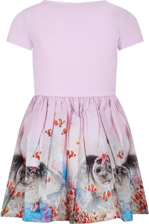 Molo Dresses for Girls Molo Pink Dress For Girl Seal Print
