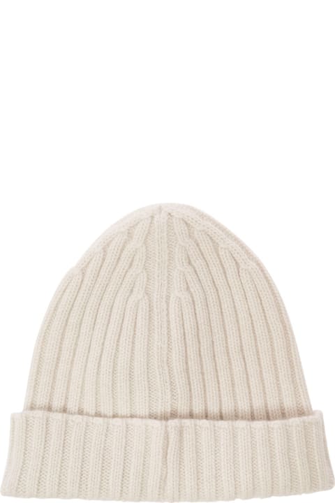 Tom Ford Hats for Men Tom Ford White Ribbed Beanie With Logo Patch In Cashmere Man