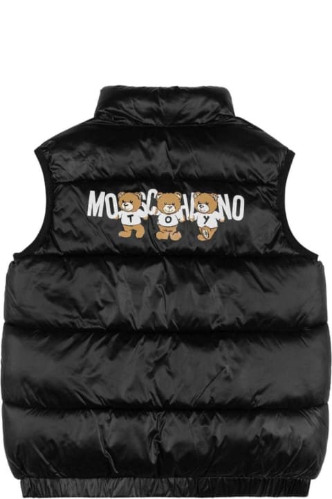 Moschino for Kids Moschino Black Vest With Zip Closure And Logo Print In Padded Tech Fabric Boy