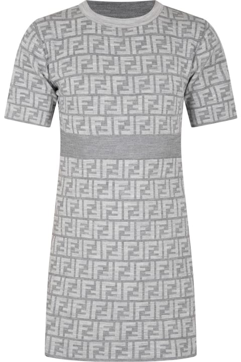 Dresses for Girls Fendi Grey Reversible Dress For Girl With Double F