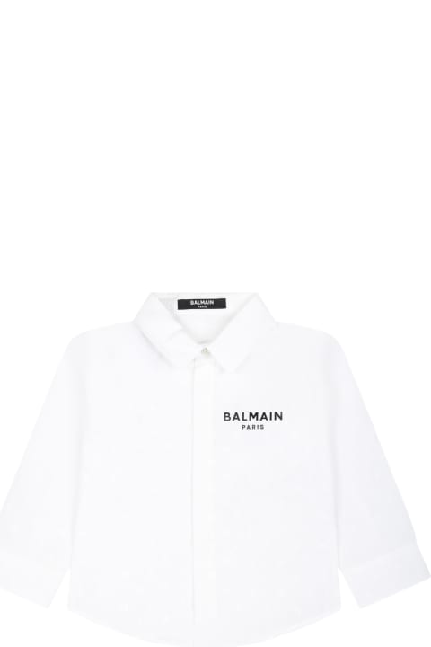 ベビーガールズ Balmainのシャツ Balmain White Shirt For Baby Boy With Logo
