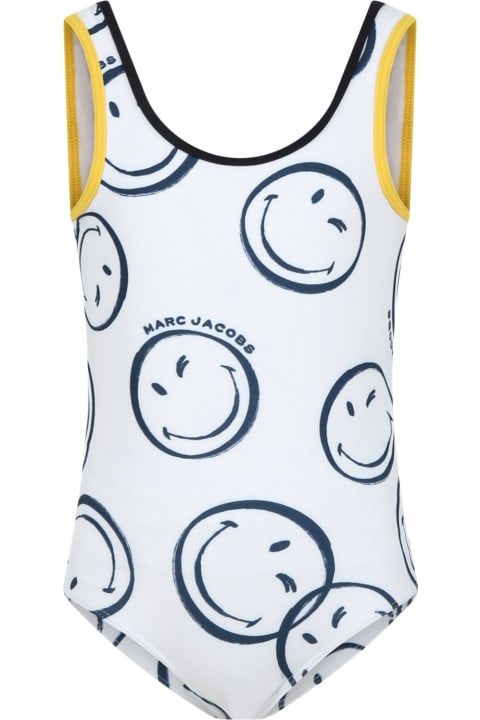 Marc Jacobs for Kids Marc Jacobs Ivory Swimsuit For Girl With All-over Smiley Face