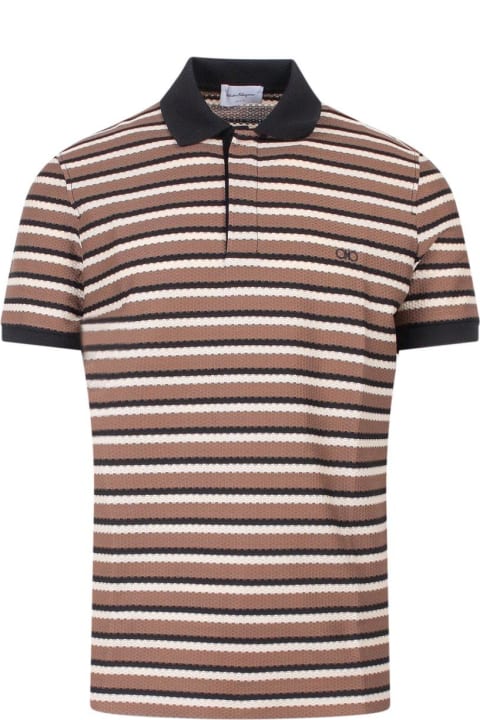 Ferragamo Shirts for Men Ferragamo Striped Logo Embroidered Polo Shirt