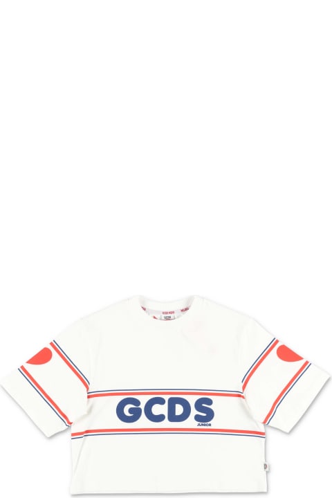 GCDS Mini Kids GCDS Mini Gcds T-shirt Bianca Cropped In Jersey Di Cotone