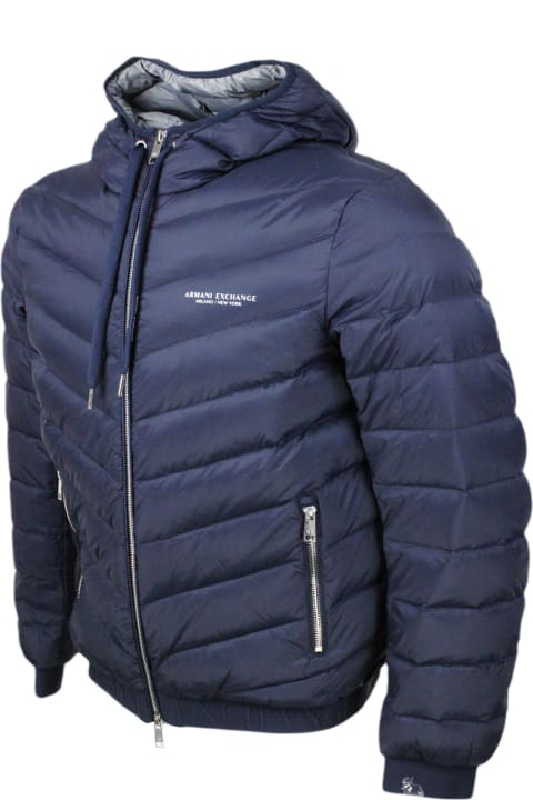 Armani Collezioni Kids Armani Collezioni Light Down Jacket In Real Goose Down With Integrated Hood And Logoed Elastic At The Bottom