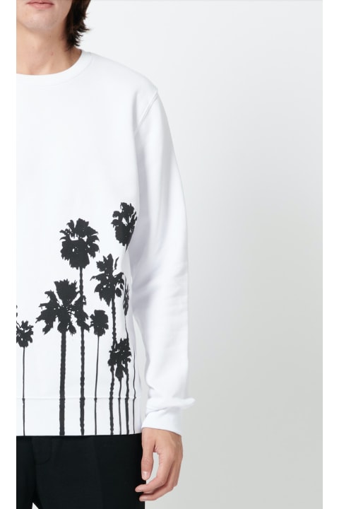 White Sweatshirt With Black Print Palms