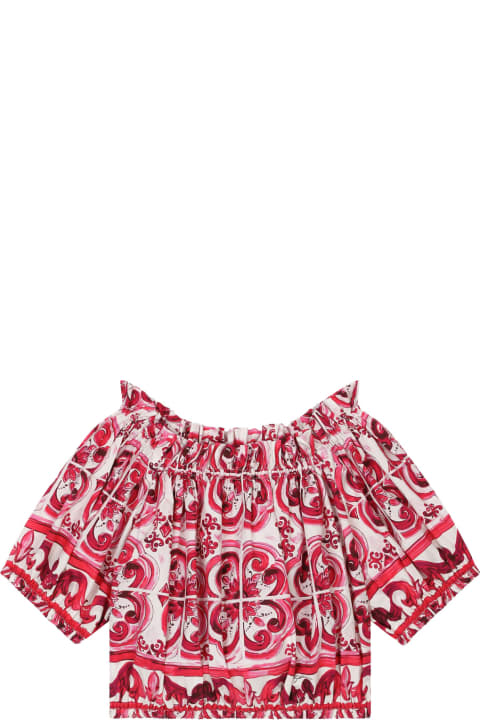 Dolce & Gabbana Topwear for Girls Dolce & Gabbana Poplin Top With Fuchsia Majolica Print