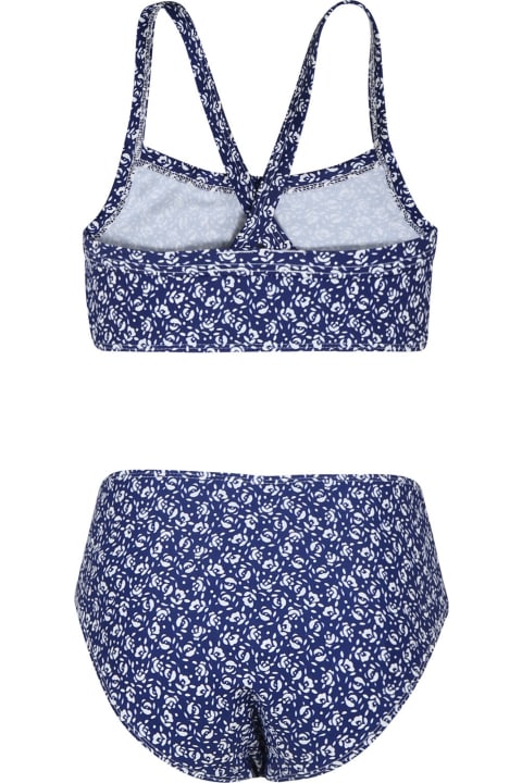Swimwear for Girls Petit Bateau Blue Bikini Dress For Girl With Flowers Print