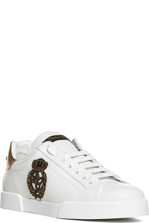 Dolce & Gabbana Sneakers for Men Dolce & Gabbana Portofino Logo Crest Leather Sneakers