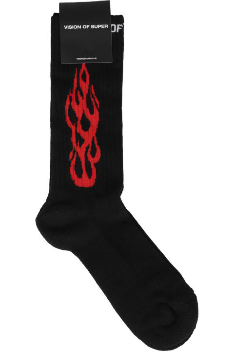 メンズ アンダーウェア Vision of Super Black Socks With Red Tribal