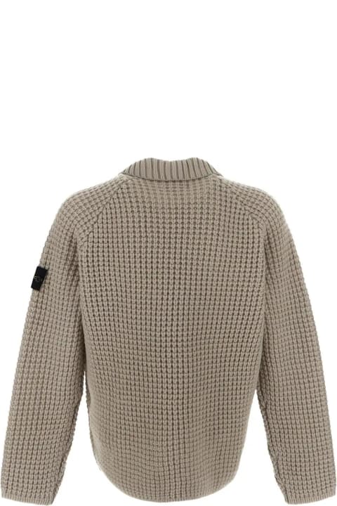Sweaters for Men Stone Island Compass Patch Collared Jumper