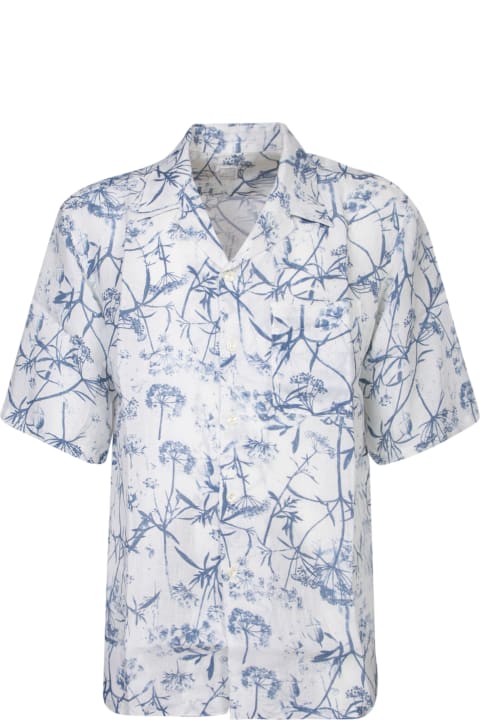 120% Lino Shirts for Men 120% Lino Linen Shirt Blue And White Print