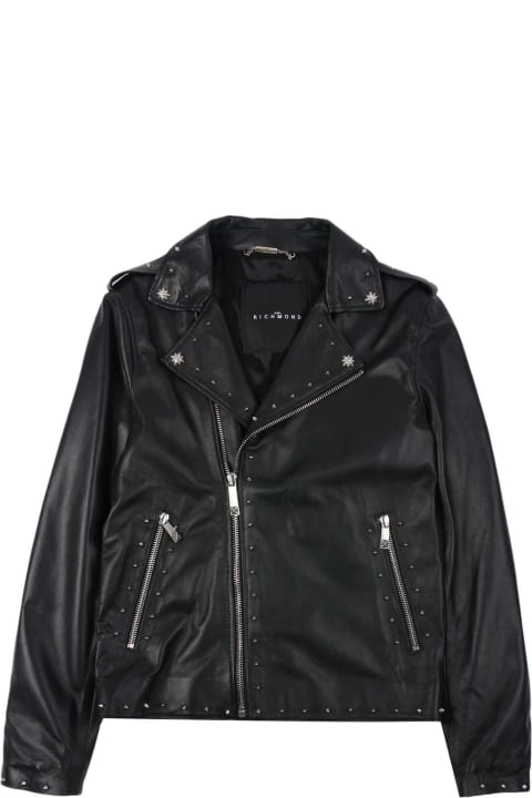 John Richmond Clothing for Men John Richmond Leather Jacket With Applications On The Back
