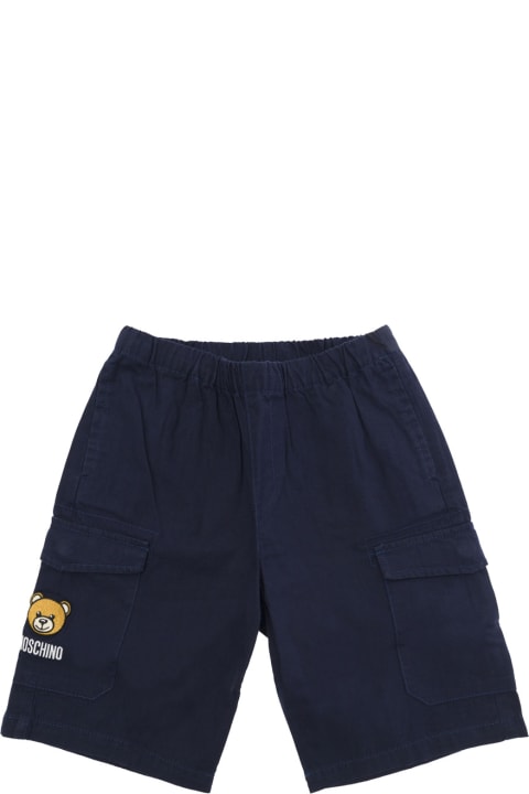 Bottoms for Boys Moschino Blue Denim Bermuda Shorts With Teddy Bear Logo Detail In Cotton Blend Boy
