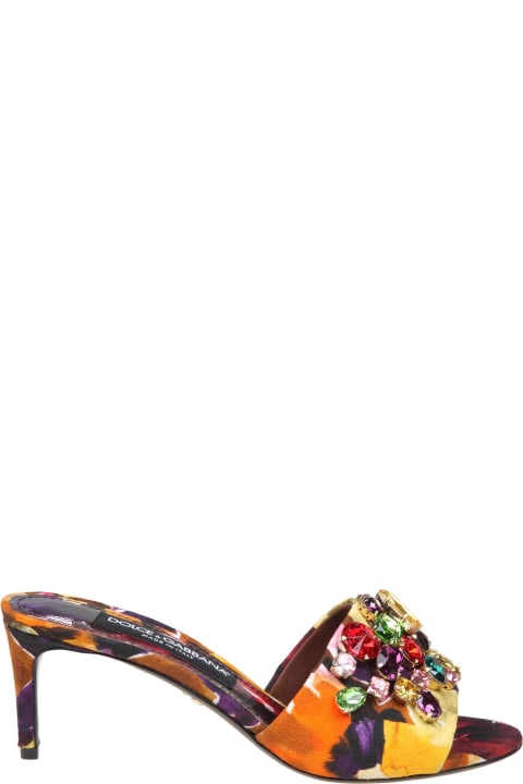 Dolce & Gabbana for Women Dolce & Gabbana Slippers In Brocade Fabric With Colored Stones