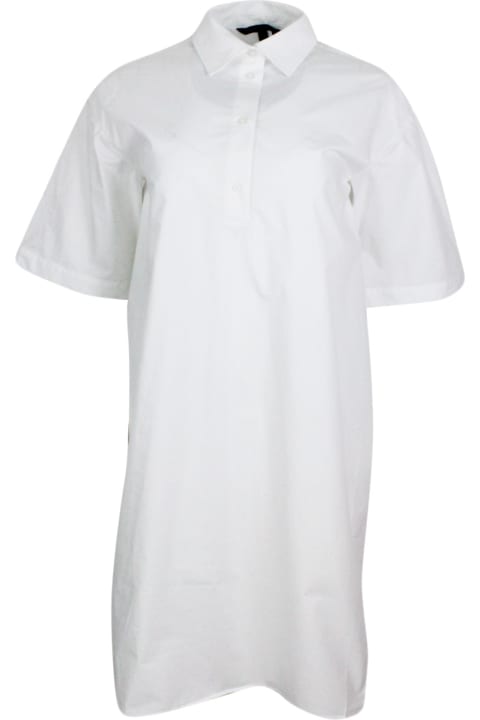 Armani Collezioni Kids Armani Collezioni Dress Made Of Soft Cotton With Short Sleeves, With Collar And 4 Button Closure. Side Slits On The Bottom.