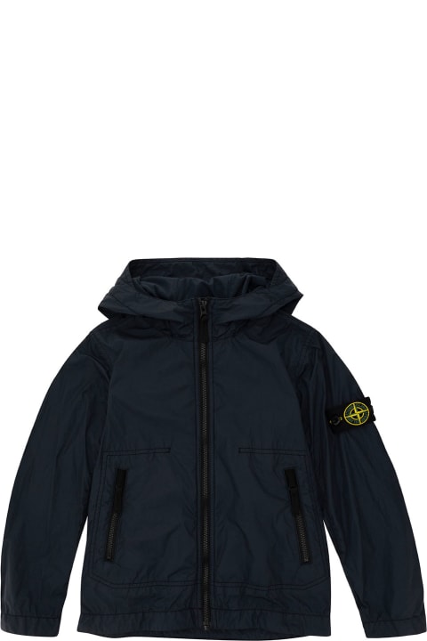 Stone Island Junior Coats & Jackets for Boys Stone Island Junior Blue Hooded Jacket With Logo Patch In Polaymide Boy