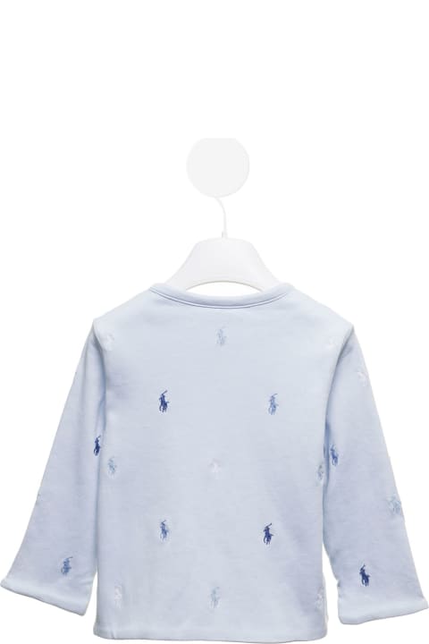 Topwear for Baby Girls Polo Ralph Lauren Light Blue Cotton Cardigan Polo Ralph Lauren Kids