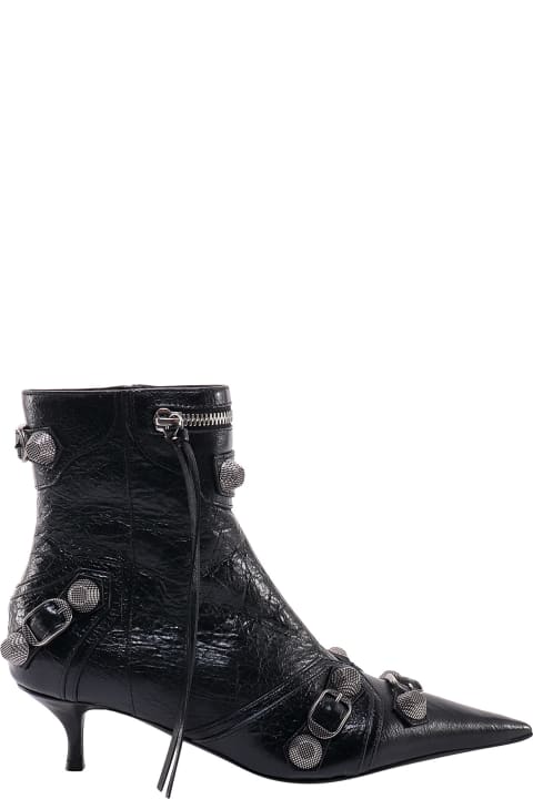 Boots for Women Balenciaga Low Heels Ankle Boots In Black Leather
