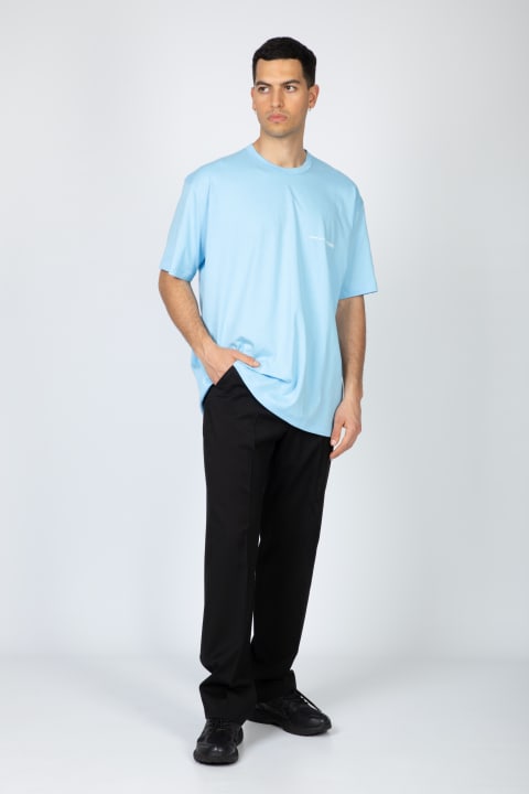 メンズ新着アイテム Comme des Garçons Shirt Mens T-shirt Knit Sky Blue Cotton Oversize T-shirt With Chest Logo