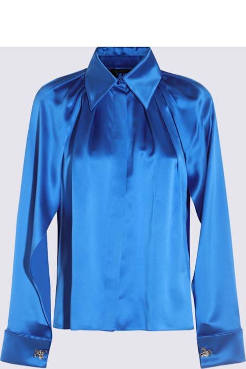 Max Mara ملابس علوية لـ السيدات Max Mara Blue Silk Salice Shirt
