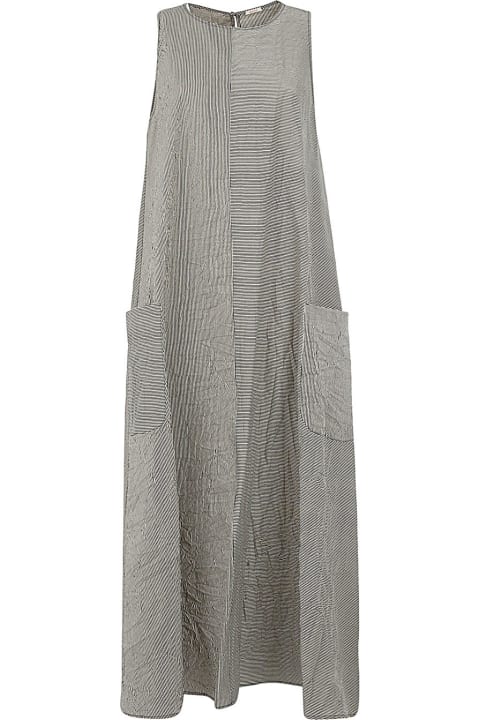 Sleeveless Round Neck A Line Micro Stripes Dress With Pocket