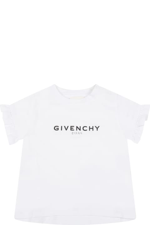 White T-shirt For Baby Girl With Logo