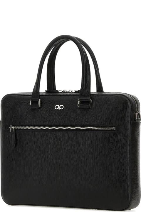 メンズ Ferragamoのトートバッグ Ferragamo Black Leather Revival Briefcase