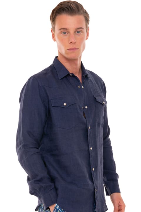 Homeware MC2 Saint Barth Dark Denim Linen Shirt